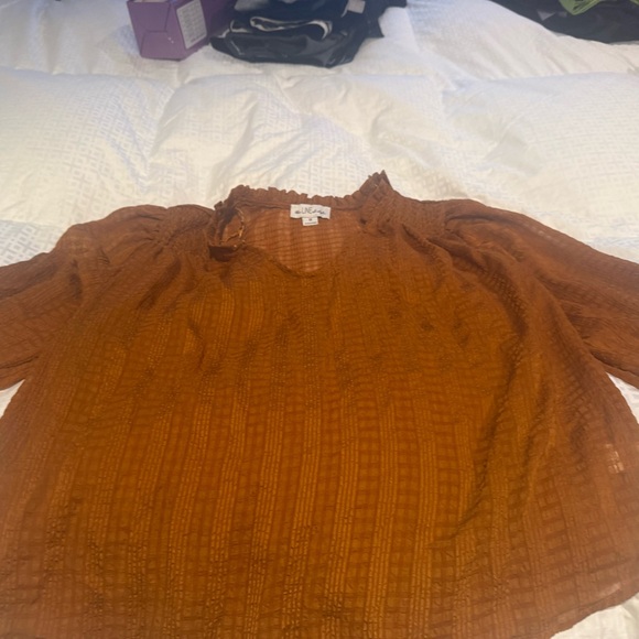 The Line by K V-Neck Blouse in Warm Brown - Picture 2 of 4